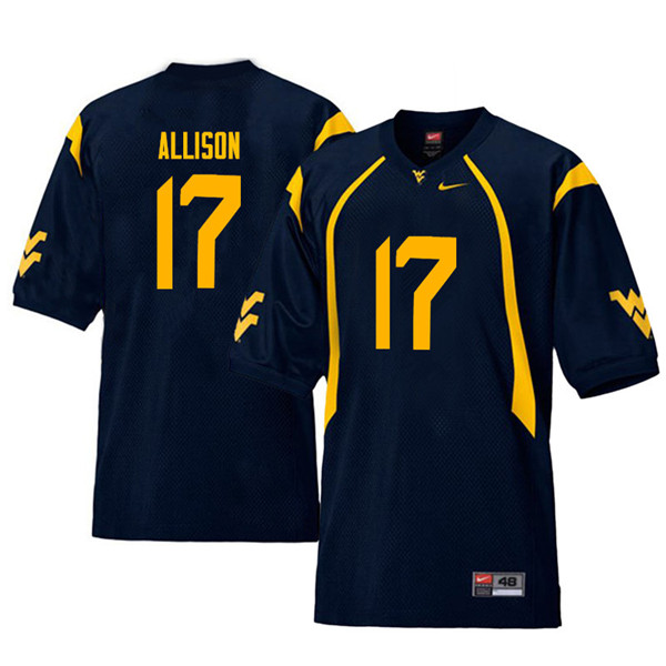 Men #17 Jack Allison West Virginia Mountaineers Throwback College Football Jerseys Sale-Navy - Click Image to Close